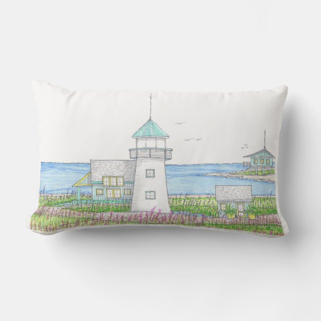 Coussin D'extérieur White Lighthouse Lumbar Pillow (Recto)