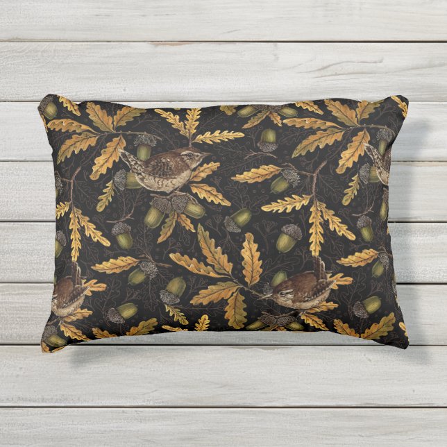 Coussin D'extérieur Wrens et cors sur noir (Devant)
