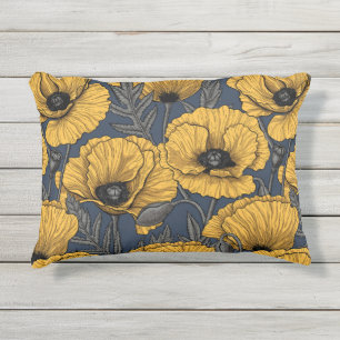 Coussin D'extérieur Yellow poppies on navy
