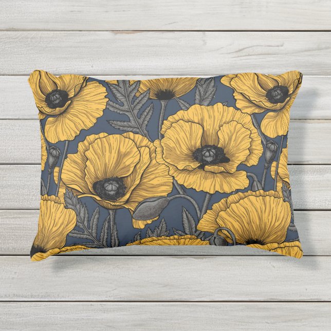 Coussin D'extérieur Yellow poppies on navy (Devant)