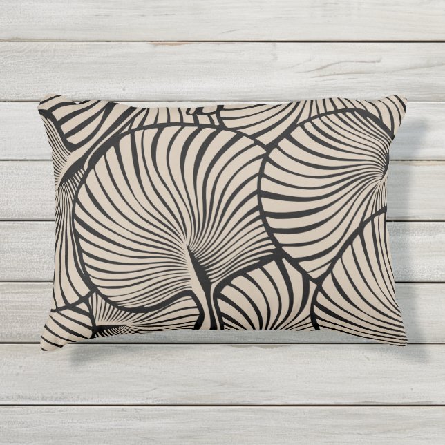 Coussin D'extérieur Zebra Fan Palm Hawaiian Tropical Almond Noir (Devant)