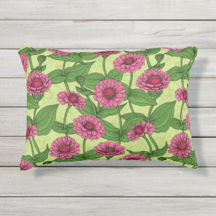 Coussin D'extérieur Zinnias rose sur vert clair