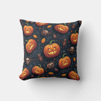 Coussin d'Halloween avec crâne et toile d'araignée