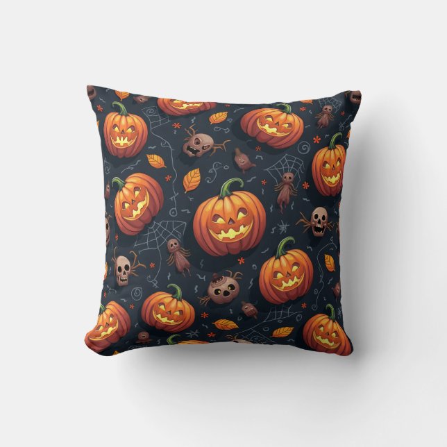 Coussin d'Halloween avec crâne et toile d'araignée (Recto)