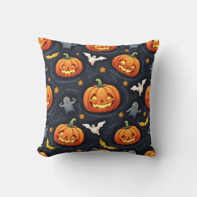 Coussin d'Halloween avec monstres et citrouilles c (Recto)
