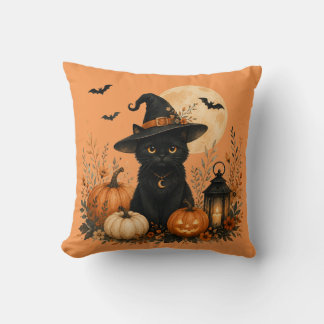 Coussin d'Halloween Citrouille de Chat Noir Mignon