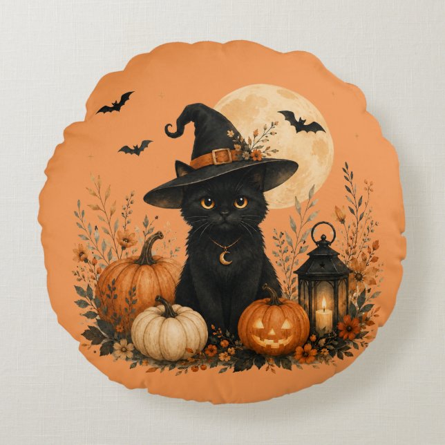 Coussin d'Halloween Citrouille de Chat Noir Mignon (Devant)