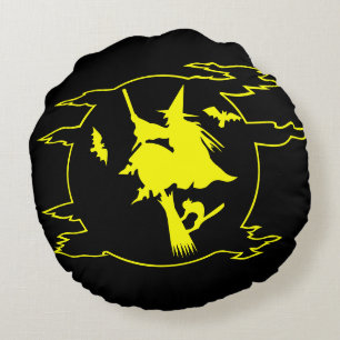 Coussin d'Halloween en sorcière de crânes noirs et