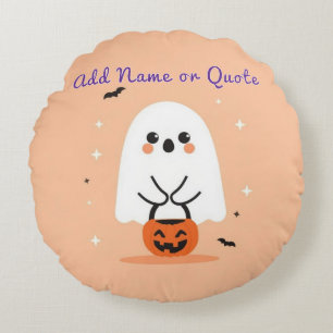 Coussin d'Halloween Fantôme Rond - Texte personnal