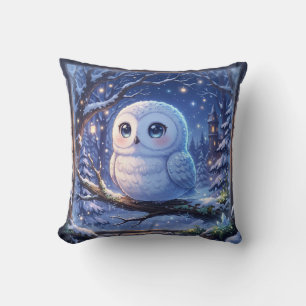 Coussin d'hiver de la chouette enneigée mignonne