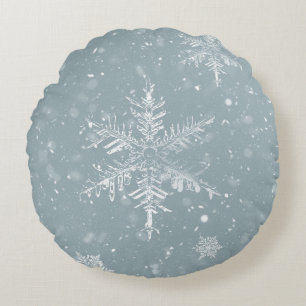 Coussin d'hiver rond du flocon bleu d'eau