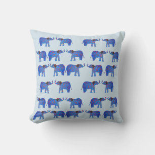 Coussin d'humeur éléphant, motif d'éléphant bleu