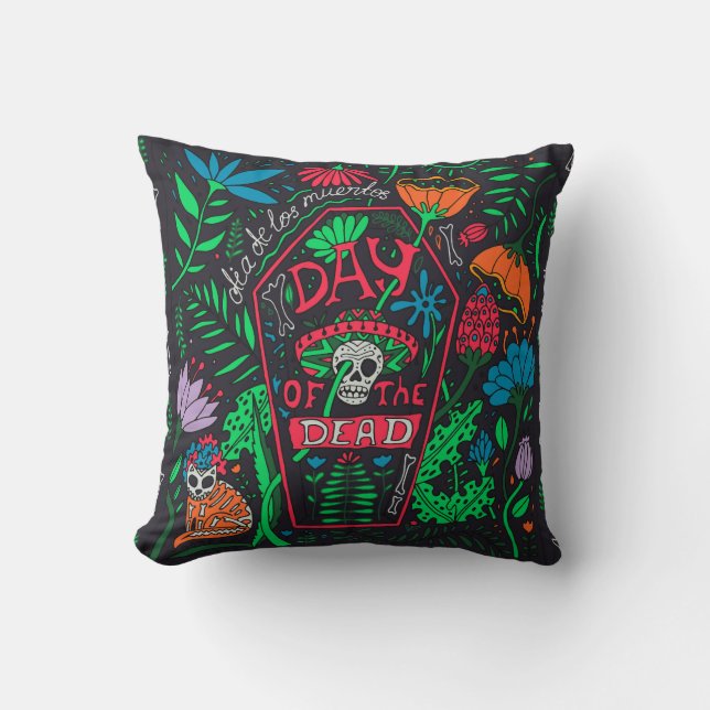 Coussin Dia de los Muertos : Jeu de cartes de fête (Recto)