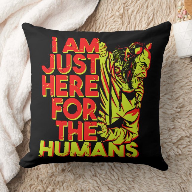 Coussin Diable Effrayant Halloween Ici pour les Humains (Couverture)