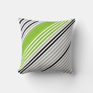 Coussin Diagonale vert, gris, noir, bandes blanches