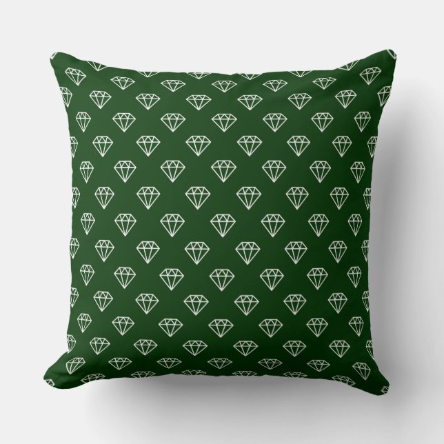 Coussin Diamant - Blanc sur la forêt foncée Vert (Recto)