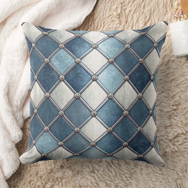 Coussin Diamant Bleu Métallique - Géométrique Industriel (Couverture)