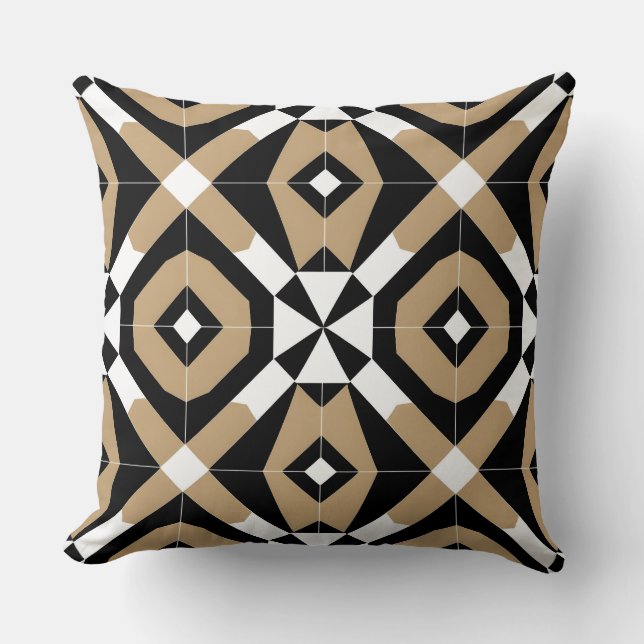 Coussin Diamant géométrique beige et blanc  (Recto)