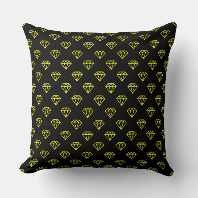 Coussin Diamant - Jaune sur noir (Recto)