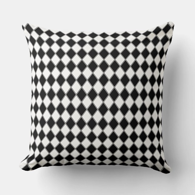 Coussin Diamant Noir et Blanc Motif Argyle (Recto)