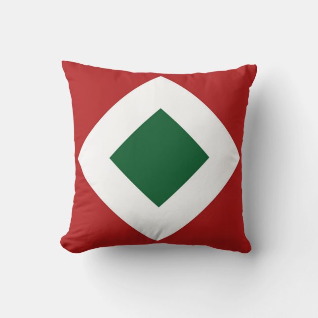 Coussin Diamant vert, Bordure blanche gras sur Rouge (Recto)