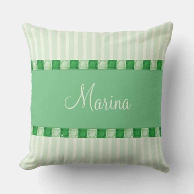 Coussin Diamant Vert Nom Personnalisable Bijoux Gem Bling (Recto)