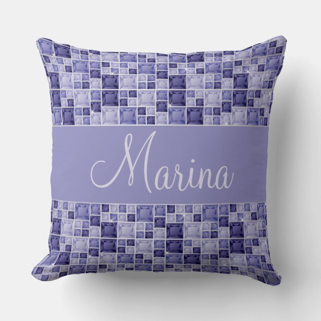 Coussin Diamant Violet Nom Personnalisable Bijoux Gem Blin (Recto)