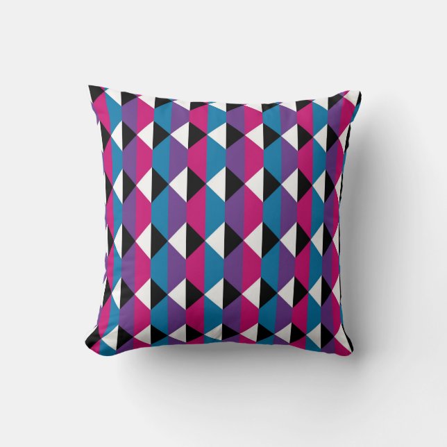 Coussin Diamant violet, rose, bleu, noir et blanc (Recto)
