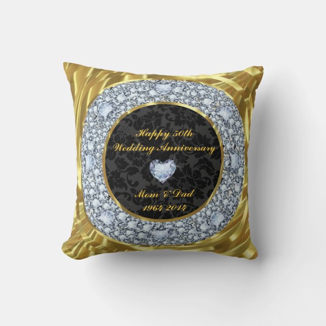 Coussin Diamants, Black & Gold 50e anniversaire de Mariage (Recto)