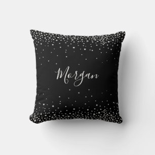 Coussin Diamants blancs, nom en écriture blanche, Noir Vs 