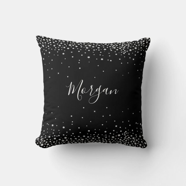 Coussin Diamants blancs, nom en écriture blanche, Noir Vs  (Recto)