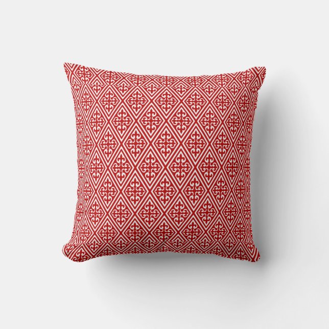 Coussin Diamants damassés médiévaux, rouge et blanc (Recto)
