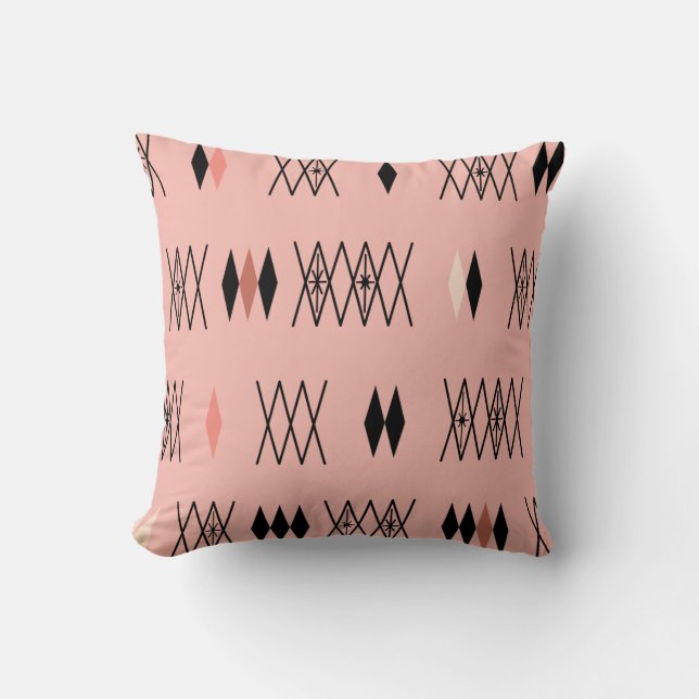 Coussin Diamants de l'ère atomique rétro Motif rose (Recto)