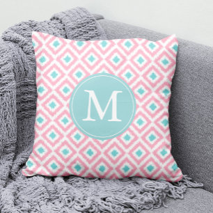 Coussin Diamants de menthe rose clair monogramme Motif Ika