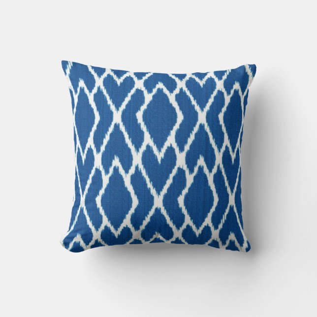 Coussin Diamants d'Ikat - bleu et blanc de cobalt (Recto)