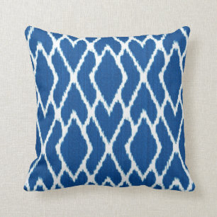Coussin Diamants d'Ikat - bleu et blanc de cobalt