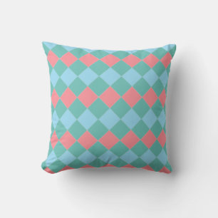 Coussin Diamants élégants sarcelle turquoise et corail ros
