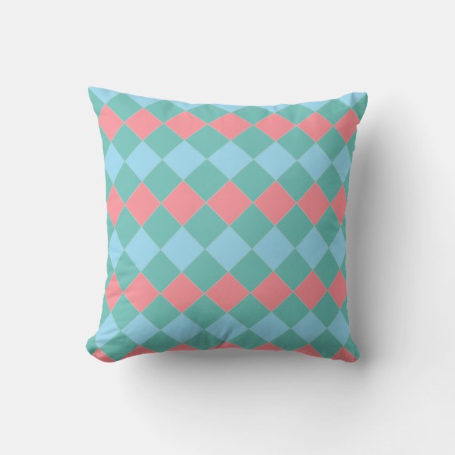 Coussin Diamants élégants sarcelle turquoise et corail ros (Recto)