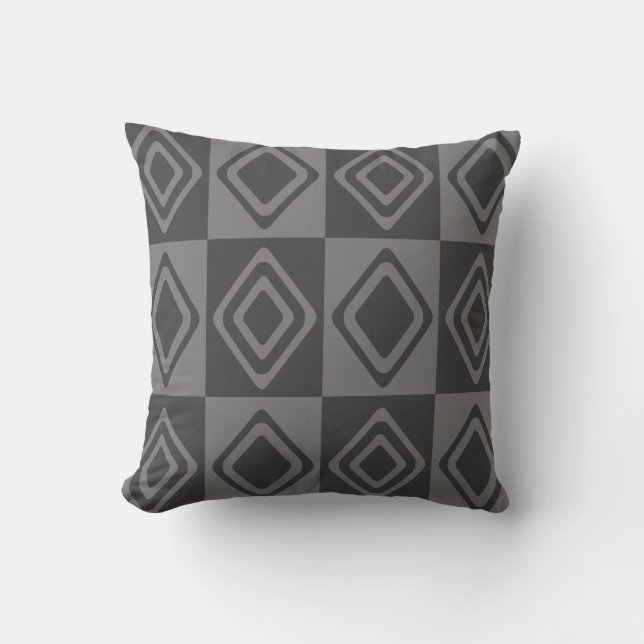 Coussin Diamants gris de style moderne du milieu du siècle (Recto)