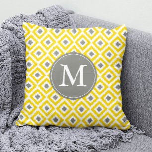 Coussin Diamants gris jaune monogramme Motif Ikat