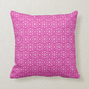 Coussin Diamants, magenta et blanc médiévaux de damassé