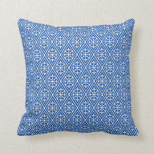 Coussin Diamants médiévaux de damassé, bleu de cobalt
