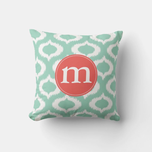Coussin Diamants modernes d'Ikat de turquoise d'Aqua (Recto)