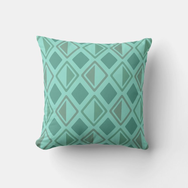 Coussin Diamants modernes du milieu du siècle Turquoise (Recto)