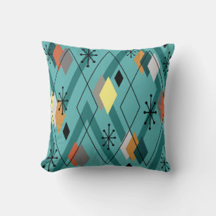 Coussin Diamants modernes du milieu du siècle Turquoise