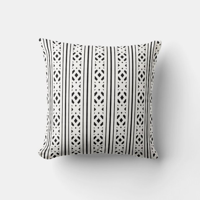 Coussin Diamants noirs modernes et rayures sur fond blanc (Recto)