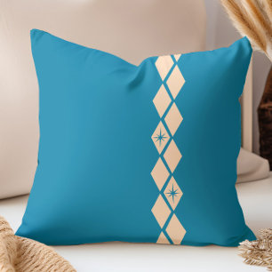 Coussin Diamants Rétro Moderne du Milieu du Siècle Bleu, P