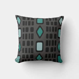 Coussin Diamants rétro Rectangles Turquoise noir