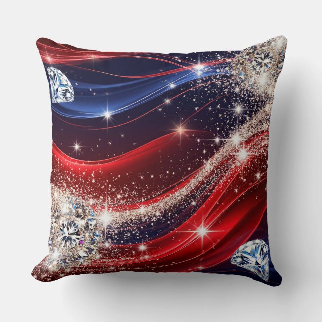 Coussin Diamants scintillants et vagues rouges et bleues é (Recto)