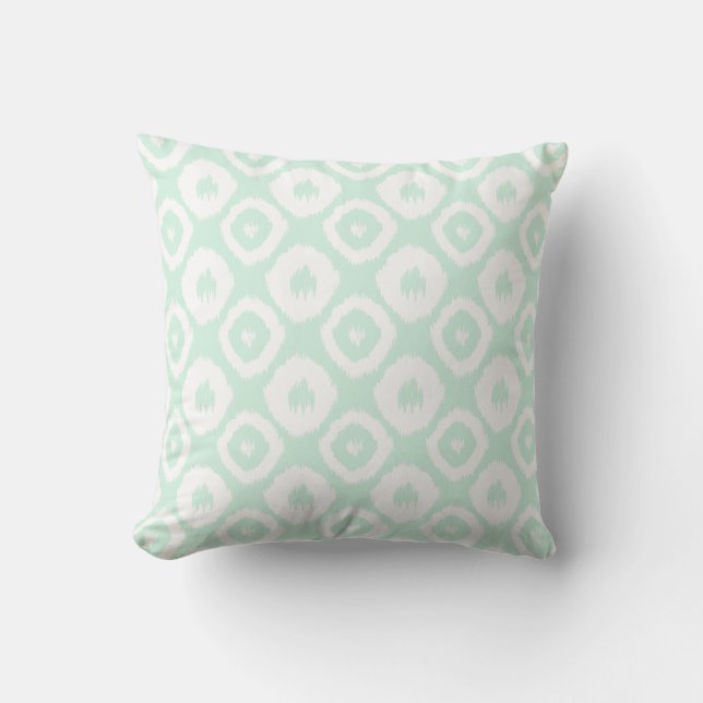 Coussin Diamants verts en bon état modernes d'Ikat chics (Recto)